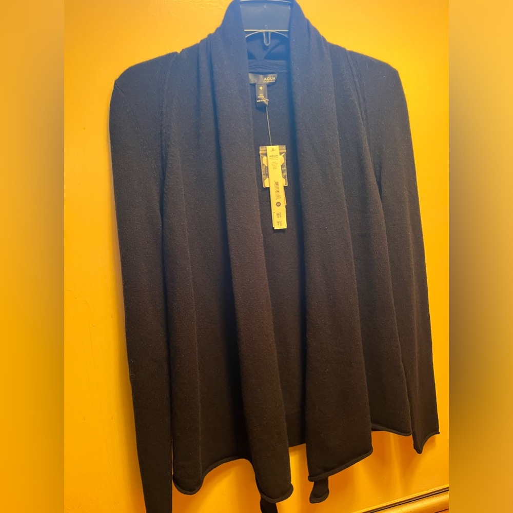 NWT Aqua Cashmere XS Black Open Front Sweater